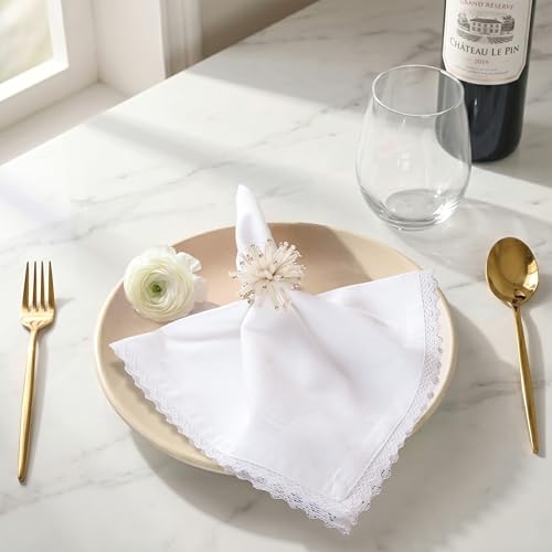 FINGERCRAFT Lace Cloth Napkins, 100% Cotton, 4 Pack, 20x20 Inch,White - color: White, size: 20" x 20" (Set of 4)