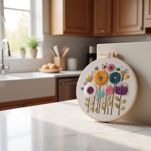 Embroidery Kit for Beginners & Adults Starter Kit, Cross Stitch Kits,DIY Hand Embroidery Needlepoint Set with Hoop, Pre-Printed Fabric, Threads and Instructions (Flower-3) - color: Flower-3