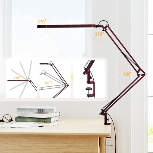 SKYLEO Desk Lamp - LED Desk Light - 5 Color Modes X 11 Brightness Levels - Adjustable Swing Arm - Timmer & Memory Function - 12W Lamp for Desk - Red - style: Red swing arm