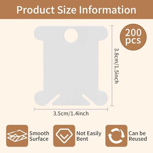 200 Pcs Embroidery Floss Bobbins,Plastic Embroidery Thread Cards for Sewing
