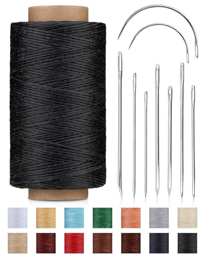 218 Yards Waxed Thread Waxed Leather Thread with Heavy Duty Sewing Needles - color: Black