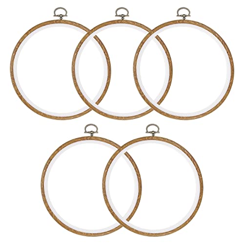 PATIKIL 5 Pieces 6 Inch Embroidery Hoops Frame Round Imitated Wood Circle Cross Stitch Hoop Ring for Embroidery Art Craft Handy Sewing Decoration - size: 6 Inch