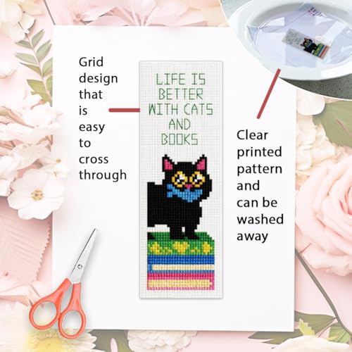 ORIGACH 6 Pack Black Cat & Inspirational Quotes Cross Stitch Kit - style: Black Cats & Quotes
