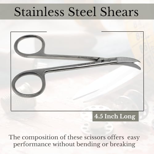 Small Scissors all Purpose, Sharp Mini Detail Craft Shears with Precision Angled One Hook Tip Design, Ideal for Thread Cutting, Sewing, Knitting, Embroidery, Stainless Steel Snips (Silver - 4.5") - color: Silver - 4.5"