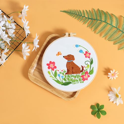Louise Maelys Floral Dog Embroidery Kit for Beginners Handmade Gift - color: Color 23