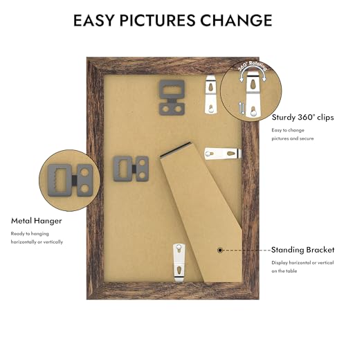 Hongkee 4x6 Picture Frame with Real Glass Wood Frame, 1 Pack (Mat 3.5x5) - color: Rustic Brown, size: 4X6 in