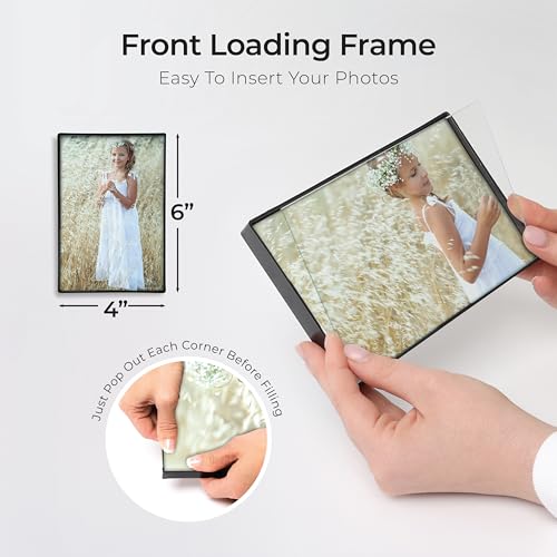 Mantello Front Loading Black Picture Frame - 4x6-Inch Photos -For Tabletop or Wall Decor - Artwork - 6 Pack - color: Black, size: 4x6 - 6 Pack