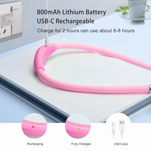 LED Neck Book Light, USB-C Rechargeable, Hands Free, 4 Super Bright LED Bulbs, 3 Adjustable Brightness, Best for Reading in Bed, Knitting, Walking, Jogging, Mending in Night (Pink) - color: Pink