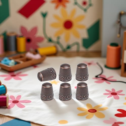 6Pcs Sewing Thimbles,Brass Metal Fingertip Protector, Quilting Craft Accessories Knitting Needlework for DIY Hand Sewing Tools Sewing Notions and Supplies,Sewing Thimbles,Metal Thimble
