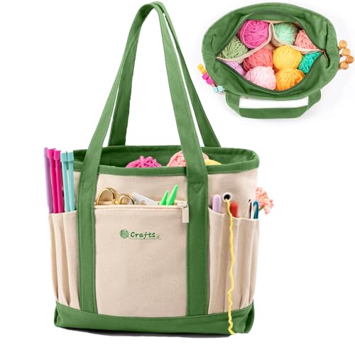 MYBAGZING Yarn Bags for Crocheting,Canvas Crochet & Knitting Tote Organizer - color: Lime, size: Medium-12.5“