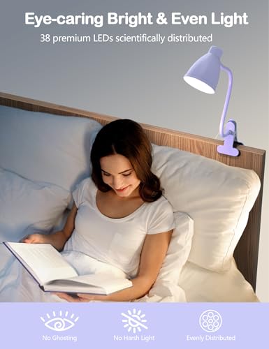 BOHON Desk Lamp with Clamp Clip on Light 5 Color 10 Brightness Lilac Purple - color: Lilac Purple