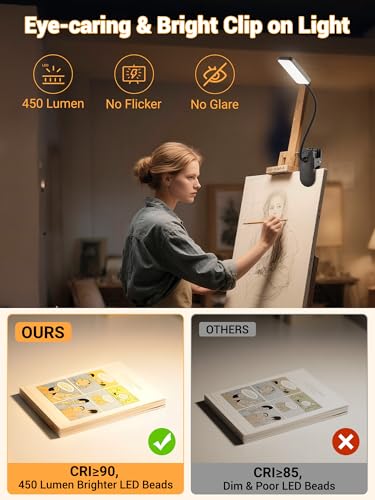 Clip on Light,45 Modes Dimmable+450 Lumen 48 LED Desk Lamp with Clamp Light - color: Black