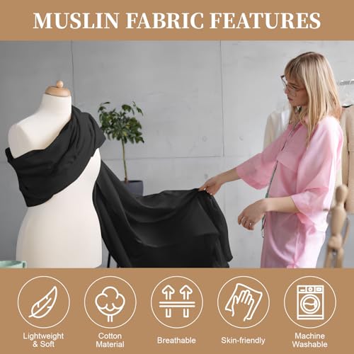 100% Cotton Muslin Fabric, 59 Inch X 2 Yards Black Fabric by The Yard - color: Black, size: 2 Yards