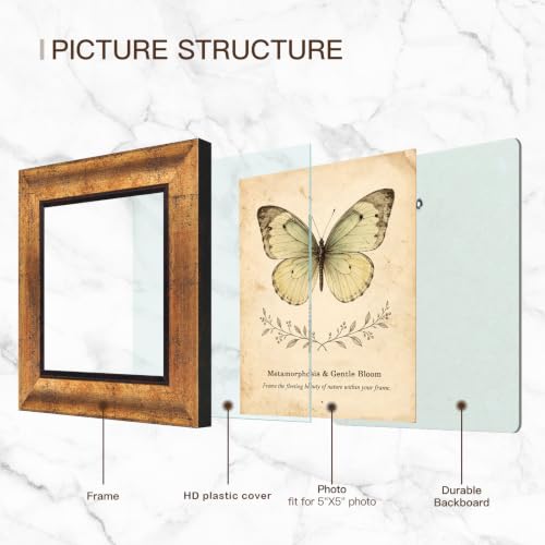 XUANLUO 5x5 Picture Frames Set of 4,Rustic Retro Photo Frame(Gold) - color: Gold-4pcs, size: 5 x 5 inch