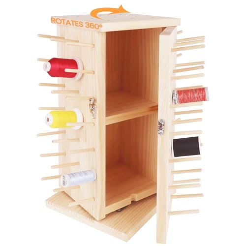 New brothread 93 Spools 360° Fully Rotating Wooden Thread Rack - color: Wood Color-93 Spools(DIY)