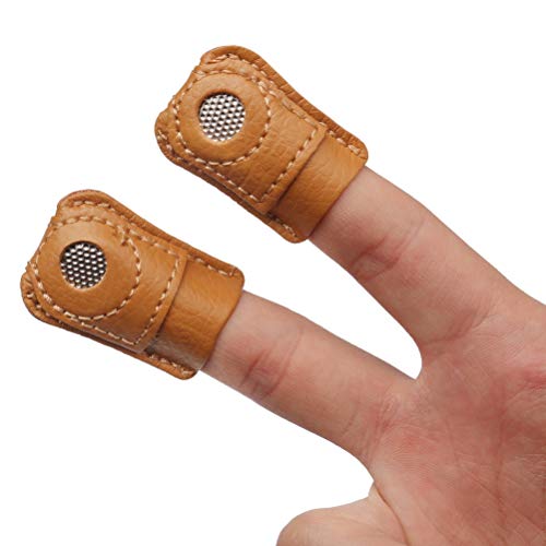 4-Piece Leather Finger Protector Coin Thimble Pads for Hand Sewing Quilting Knitting Pin Needles Craft DIY Tools, 2 Sizes