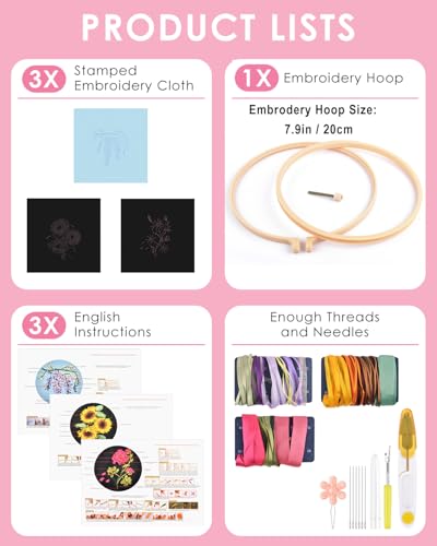 TINDTOP Embroidery Kit for Adult, Ribbon Embroidery Kit for Beginners - color: FLowers(Silk Ribbon Embroidery)