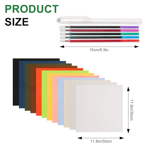 KEPYDRMTF Embroidery Fabric Kit with Water-Soluble Pens - 24pcs (6 Cotton Fabric Squares 11.8"x11.8" + 6 Colored Pens) | for Embroidery Projects, Upholstery Decoration & DIY Crafts (24 PCS) - size: 24 PCS