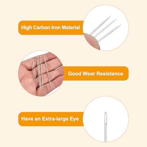 uxcell 50 Pcs Large Eye Sewing Needles, 2.28 Inch 0.9mm High Carbon Iron Embroidery Thread Needle Sewing Big Eye Needle Knitting Needles for Hand Sewing Art Crafts, Silver - size: 58mm, 0.9mm