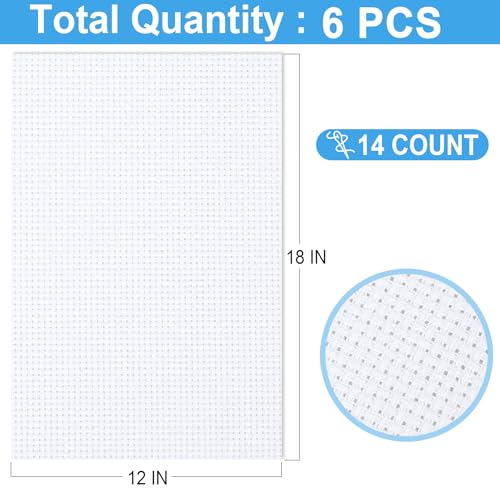 6 PCS Cross Stitch Aida Fabric 14 Count, 18 by 12 Inch, Classic Reserve Cross Stitch Aida Cloth for Home DIY Embroidery Decoration, White - color: White, size: 14 CT 18 x 12In (6 PCS)
