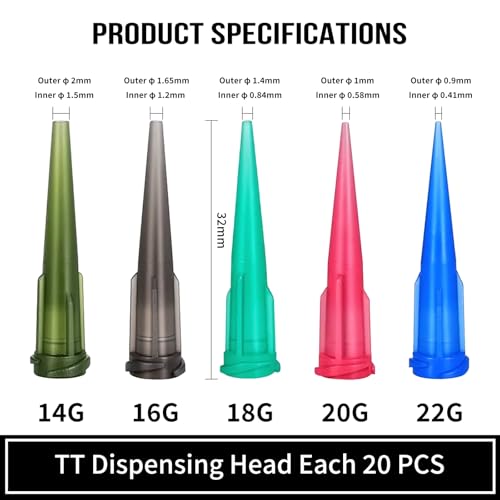 100 Pcs Plastic Tapered Dispenser Needle Tips (14GA-22GA) - Clog-Resistant Blunt Glue Tips with Double Helix Luer Lock for Precision Dispensing High Viscosity Epoxy, Resin, Oil, and Adhesive