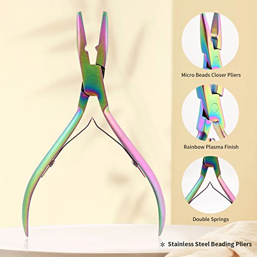 NEWISHTOOL Sew In Extension Kit, Hair Feathers Silicone Micro Beads Pliers - color: Rainbow Set