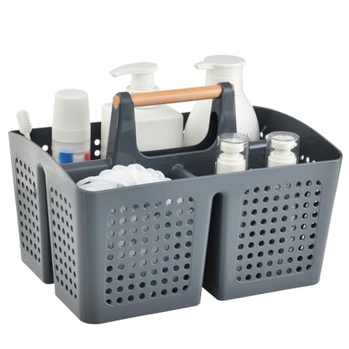 Portable Shower Caddy Basket with 3 Compartments and Handle, Dark Gray - color: Dark Gray