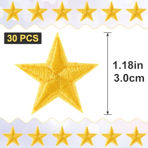 PAGOW 30 Pcs Star Iron on Patch, 1 Inch Sew on Star Embroidered Patches - color: 30 Yellow