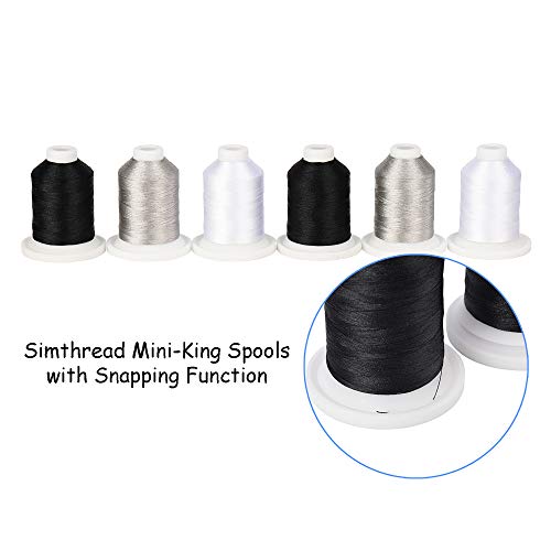 Simthread Embroidery Machine Thread Kit 800Y 21 Spools Black White and Silver Grey Colors for Professional Embroidery Design - color: Black White & Silver