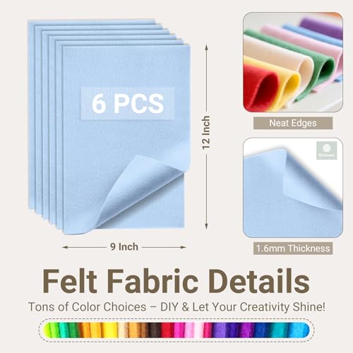 Baby Blue Soft Felt Sheets for Crafts, 9" x 12", 1.6mm Thick, 6 Pcs - color: Baby Blue