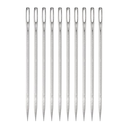 HARFINGTON 10pcs 4 Inch Upholstery Needles Large Eye Stitching Needles Stainless Steel Straight Hand Sewing Needles for Home Hand Sewing Leather Tapestry Embroidery Tufting Webbing Carpet - size: 4 Inch