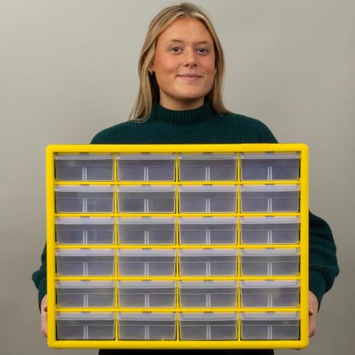 Akro-Mils 24-Drawer Plastic Storage Cabinet, 20"W x 6"D x 16"H, Yellow - color: Yellow, size: 24 Drawer, style: 1 Pack