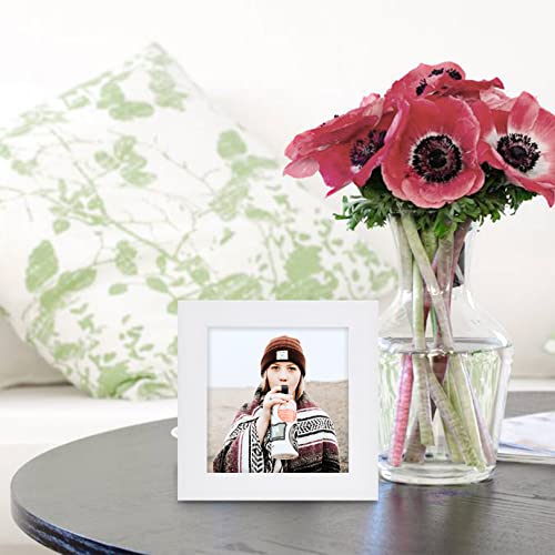 5x5 White Picture Frames Square Classic Natural Wood 6 Pack for Wall Mounting and Tabletop Display - color: White, size: 5x5