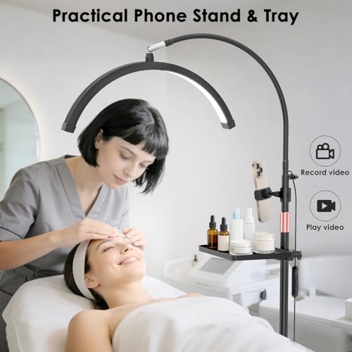 Lash Light, 2500LM Half Moon Light with Tool Tray, 2X Magnifier, Phone Holder for Nail Art, Tattoo, Eyelash Extension, SPA Lighting, Floor Esthetician Lamp with Color & Brightness Adjustment - color: Black