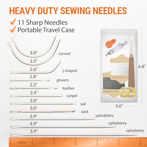 VONEEDL Upholstery Repair Kit: Waxed Sewing Thread (2 Colors: Black and White) & Heavy Duty Needles (11 PCS) for Leather, Canvas & Quilting Thread - color: Black, White