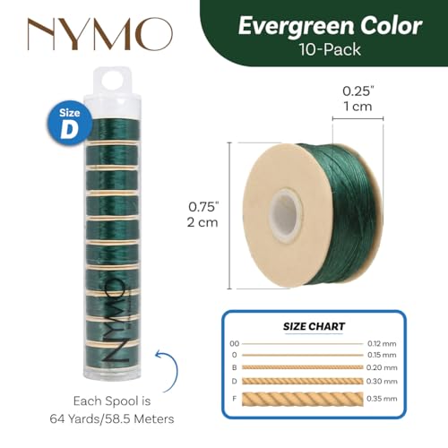 The Beadsmith Nymo Thread, Made of Nylon - size: Size D, 64 Yards, style: Evergreen