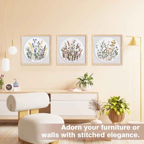 RidaaFri Embroidery Kit for Beginners, 3 Set Flower Pattern Practice Kits