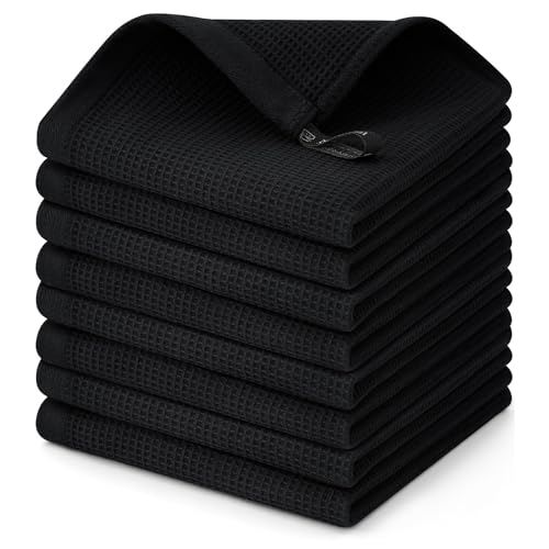 Homaxy 100% Cotton Waffle Weave Dish Cloths, 8 Pack, Black - color: Black, size: 12 x 12 - 8 Pack