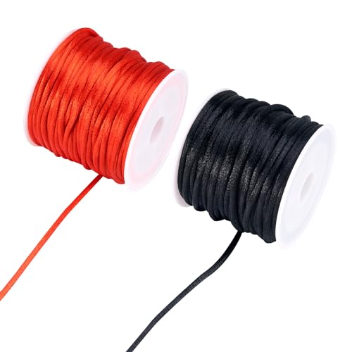 Elecrelive 2mm Rattail Silk Cord for Jewelry Making, Satin Nylon Trim Cord Red Black Silky Beading String 20 Yards Knitting Rope for Kumihimo Lanyards Jewelry Keychain Making - color: Red Black -2mm