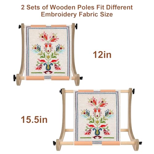 Embroidery Table Stand - Adjustable Cross Stitch Hoop Stand, Wood Embroidery Hoop Stand for Lap or Table, Cross Stitch Frame with 2 Sizes Rod