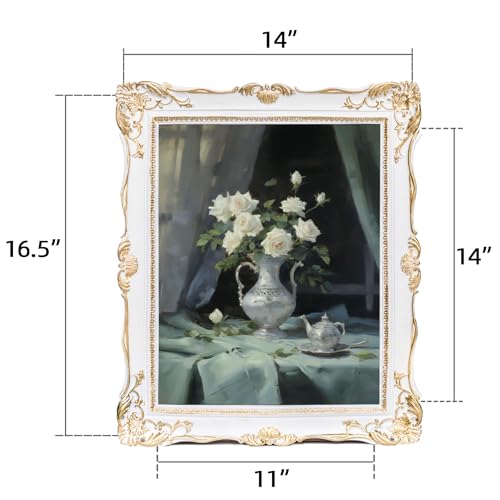 Saysmile Vintage 11x14 Picture Frame White, Textured Antique Picture Frames with Embossed Flower Design, Ornate Frame for 11x14 Photo, Resin Antique Frames Tabletop & Wall Hanging, Home Decor - color: White, size: 11x14