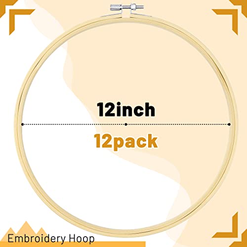 GIEMSON Embroidery Hoop 12 Inch 12 Pieces Large Embroidery Hoops Bamboo Circle Cross Stitch Hoop for Embroidery Art Craft Sewing - size: 12 inch