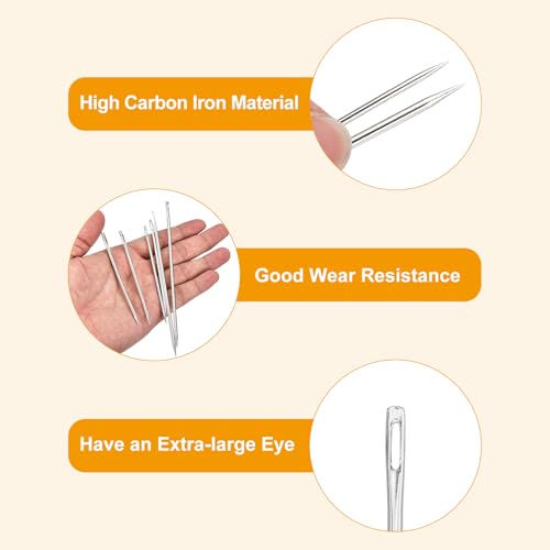 uxcell 6 Pcs Large Eye Sewing Needles, 3.94 Inch 3mm Steel Embroidery Thread Needle Sewing Big Eye Needle Knitting Needles for Hand Sewing Art Crafts, Silver - size: 100mm, 3mm