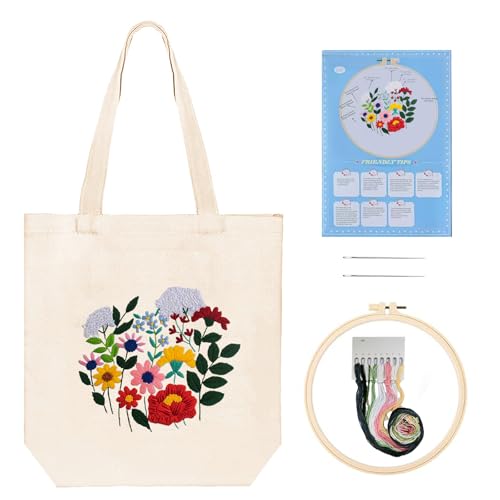 Huacan Embroidery Canvas Bag Kits for Adults Beginner Stamped Flowers Pattern DIY Cross Stitch Printed Flower Stitching Sewing Kit - color: Flower 7
