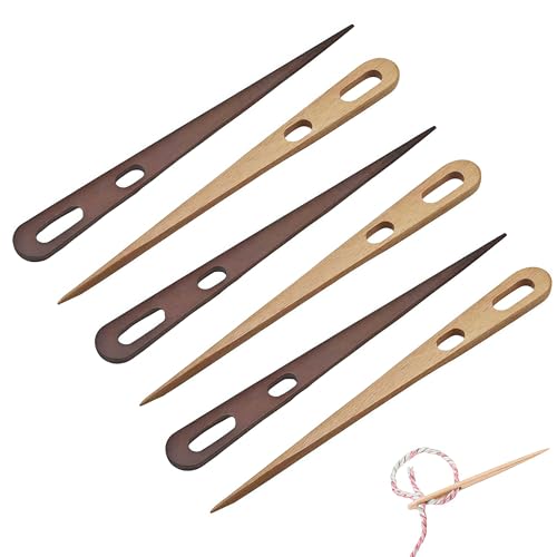 Leewoth 6pcs Nalbinding Needle, Wood Multipurpose Large Two-Eyed Yarn Needles for Weaving/Knitting Handmade Binding Tool