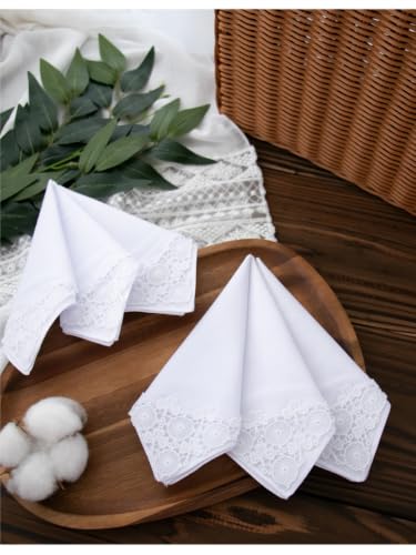 6 Pack of Ladies Embroidery Cotton Handkerchiefs Lace Wedding Hankies - color: Zw-l02 Caomei