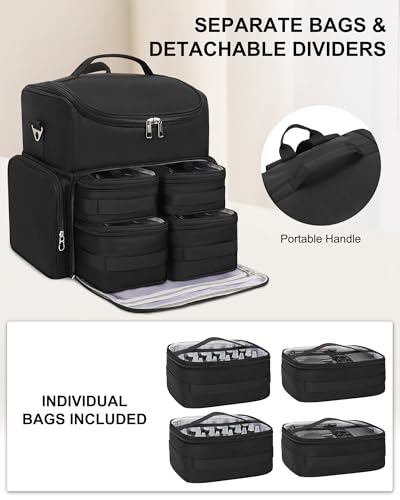 Relavel Tattoo Travel Case with 6 Removable Pouches for Tattoo Artist,Black - color: Black With 2 Bags, size: Medium
