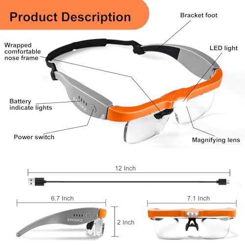 Magnifying Glass with Light Hands Free Magnifying Glasses Headset - color: Orange & Gray, size: Without Case