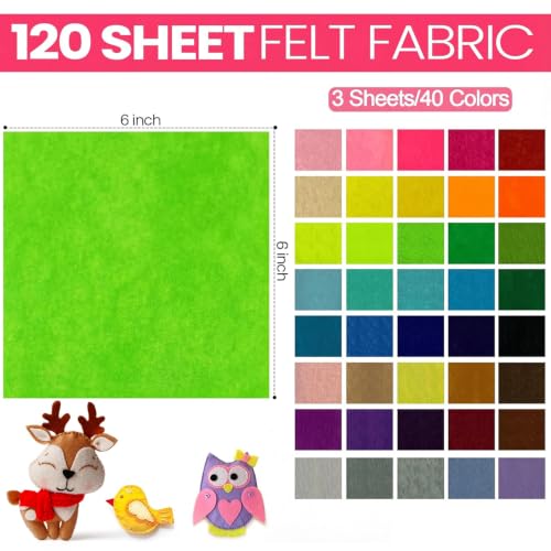 Reginary 120 Pcs 6 x 6 Inch, 2mm Thick Felt Sheets Bulk for Craft 40 Assorted Color Felt Fabric Squares Stiff Paper for Back to School Festival Holiday DIY Craft Sewing Patchwork - size: 6 x 6 Inch, 2mm Thick