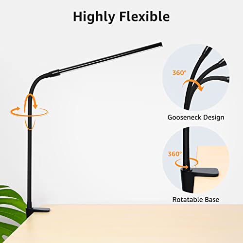 Lepro Clip on Desk Lamp, LED Reading Light with Clamp, 460LM 5W, Black - color: Black